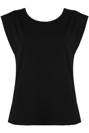 Black Round Neck T-Shirt With Shoulder Pads