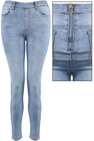 Washed Light Blue Back Zipper Jeans