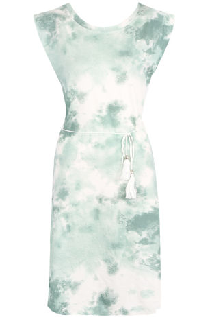 Green Tie Dye Print Belted Shift Dress