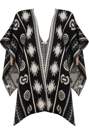 Black Beige Contrast Symmetrical Print Wrap Cardigan 