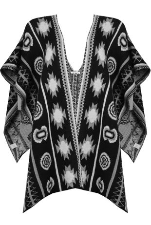 Black Cream Contrast Symmetrical Print Wrap Cardigan