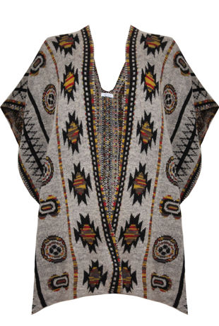 Grey Contrast Symmetrical Print Wrap Cardigan 