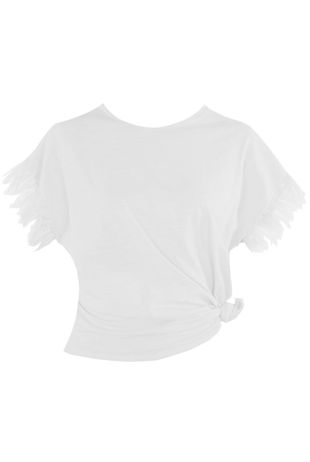 White Ostrich Feather Trim T-Shirt