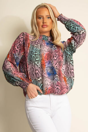 Fuchsia Leopard Print High Neck Blouse