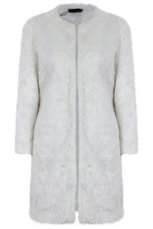 Cream Faux Fur Long Coat