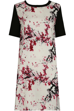 Black Contrast Floral Print Shift Dress