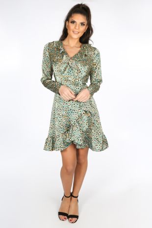 Animal Print Wrap Over Dress