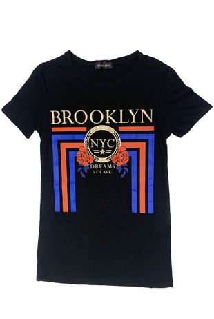 Black Metallic Print Brookyln T-Shirt