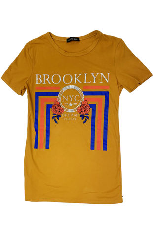 Mustard Metallic Print Brookyln T-Shirt