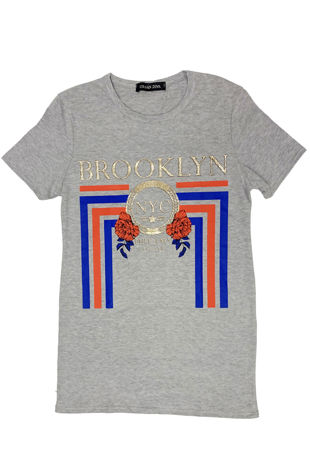 Grey Metallic Print Brookyln T-Shirt