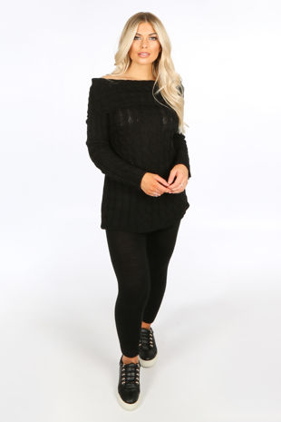 Black Bardot Knitted Jumper & Leggings Set 