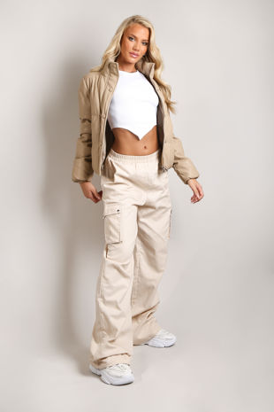 Beige Puffer Cropped Jacket