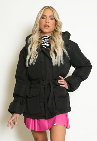 Cargo Pockets Puffer Jacket in Black
