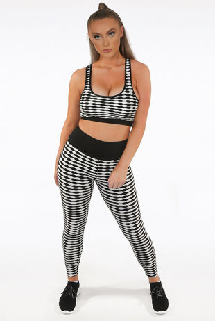 White Contrast Textured Round Neck Top & Active Pant Set