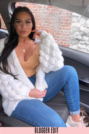 Beige Scallop Edge Slinky Crochet Bodysuit