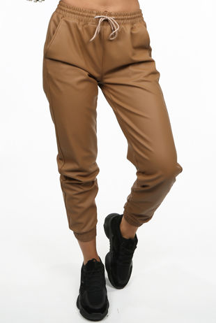 Camel Pu Tie Detail Joggers