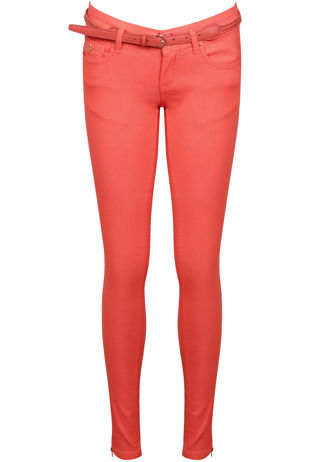 Coral Belt Detail Fitted Jeans