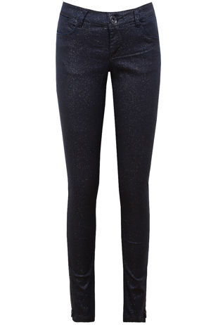 Navy Glitter Textured Zip Detail Skinny Jeans