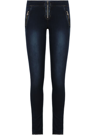 Blue Zip Front Up Stretch Band Skinny Jeans 