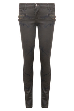  Black With Charcoal Marble Print Side Zip Detail Jeans