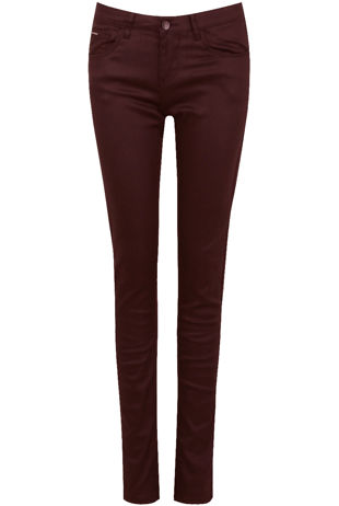 Wine Front Button Up Skinny Jeans