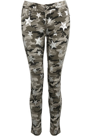 Grey Camouflage Stars Trim Jeans