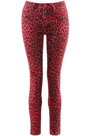 Hot Pink Studs Trim Leopard Jeans
