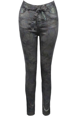 Grey Foil Textured Bow Jeans