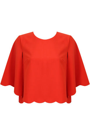Red Scalloped Edge Caped Sleeve Top