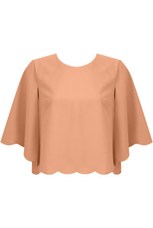 Pink Scalloped Edge Caped Sleeve Top