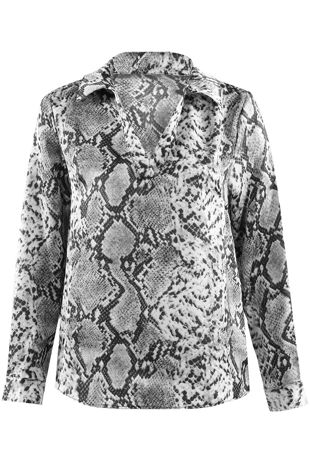 Grey Snake Print V Neck Top