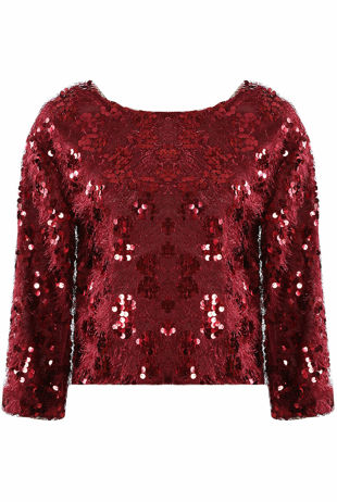 Burgundy Sequin Tassel Top