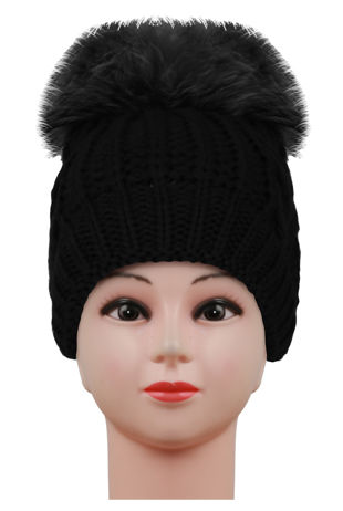 Cable Knit Fur Pom Beanie