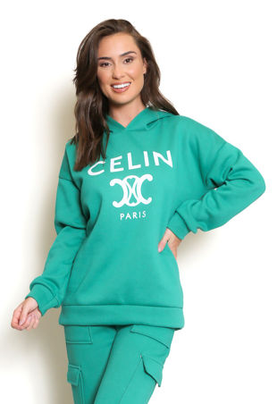 Green Celin Slogan Hoodie