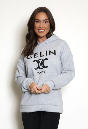 Grey Celin Slogan Hoodie