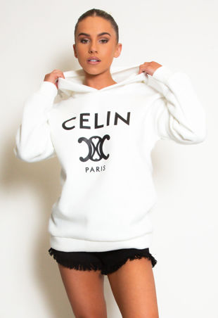 White Celin Slogan Hoodie