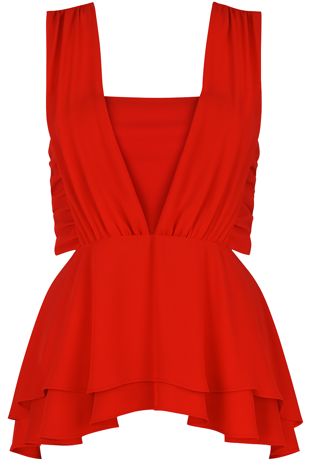 Red Chiffon Pleated Cut Out Tops