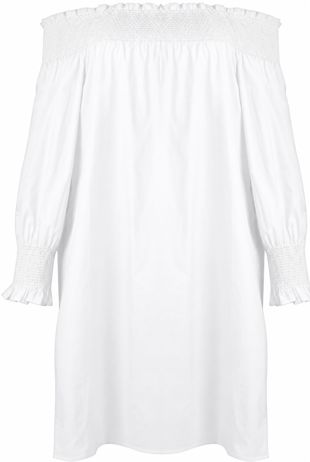 White Elasticated Off Shoulder Shift Dress