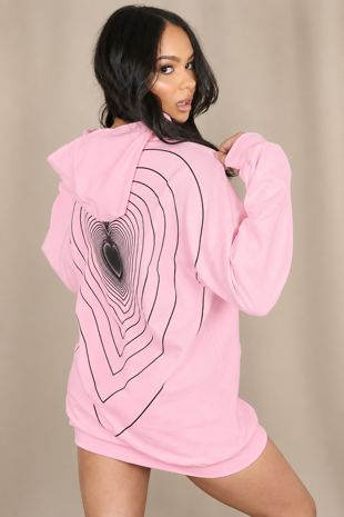 Pink Heart Ripples Print Back Hoodie