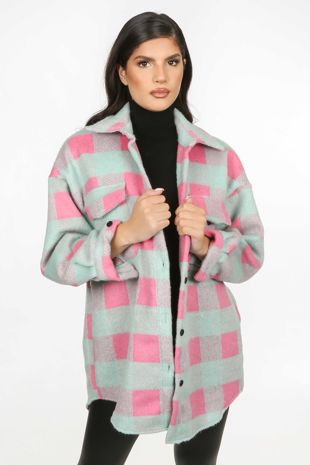 Pink Checked Oversized Shacket