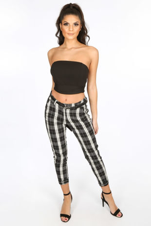 Black Check Trouser With Belt