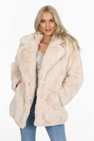 Luxe Beige Chunky Faux Fur Coat
