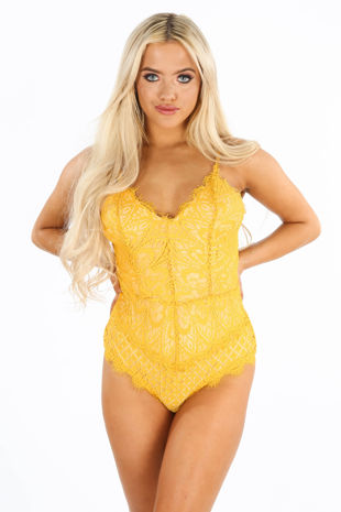 Mustard Contrast Lace Bodysuit