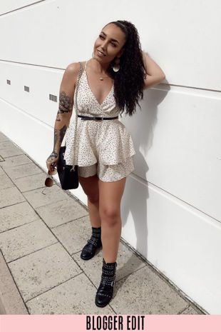Cream Polka Dot Frill Playsuit