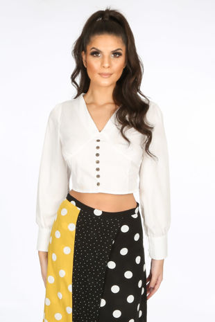 Cropped Button Front Blouse In White