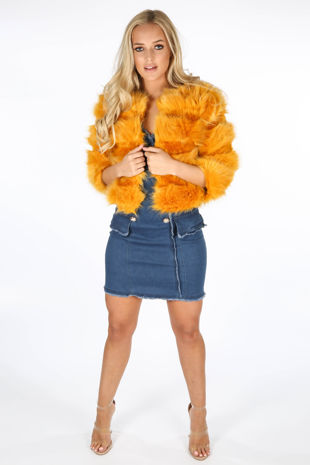 Mustard Cropped Super Soft Faux Fur Jacket-Copy