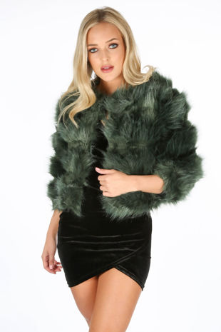 Bottle Green Cropped Super Soft Faux Fur Jacket