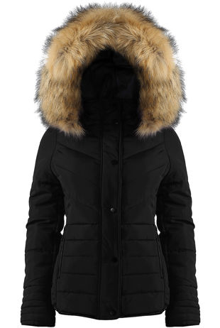 Black Fur Hood Funnel Neck Jacket