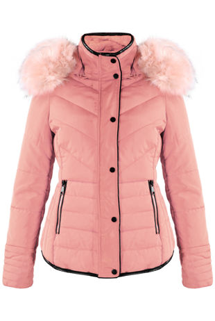 Rose Fur Hood Funnel Neck Jacket