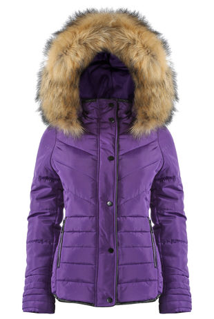 Purple Fur Hood Funnel Neck Jacket